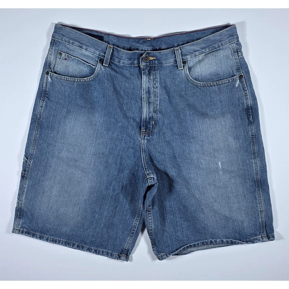 Tommy Hilfiger Mens Blue Denim Carpenter Shorts Medium Wash Size 38 Hammer Loop